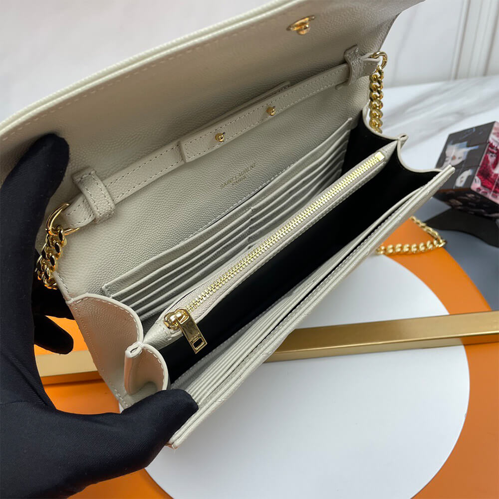 YSL classic cassandre chain wallet in grain de poudre leather