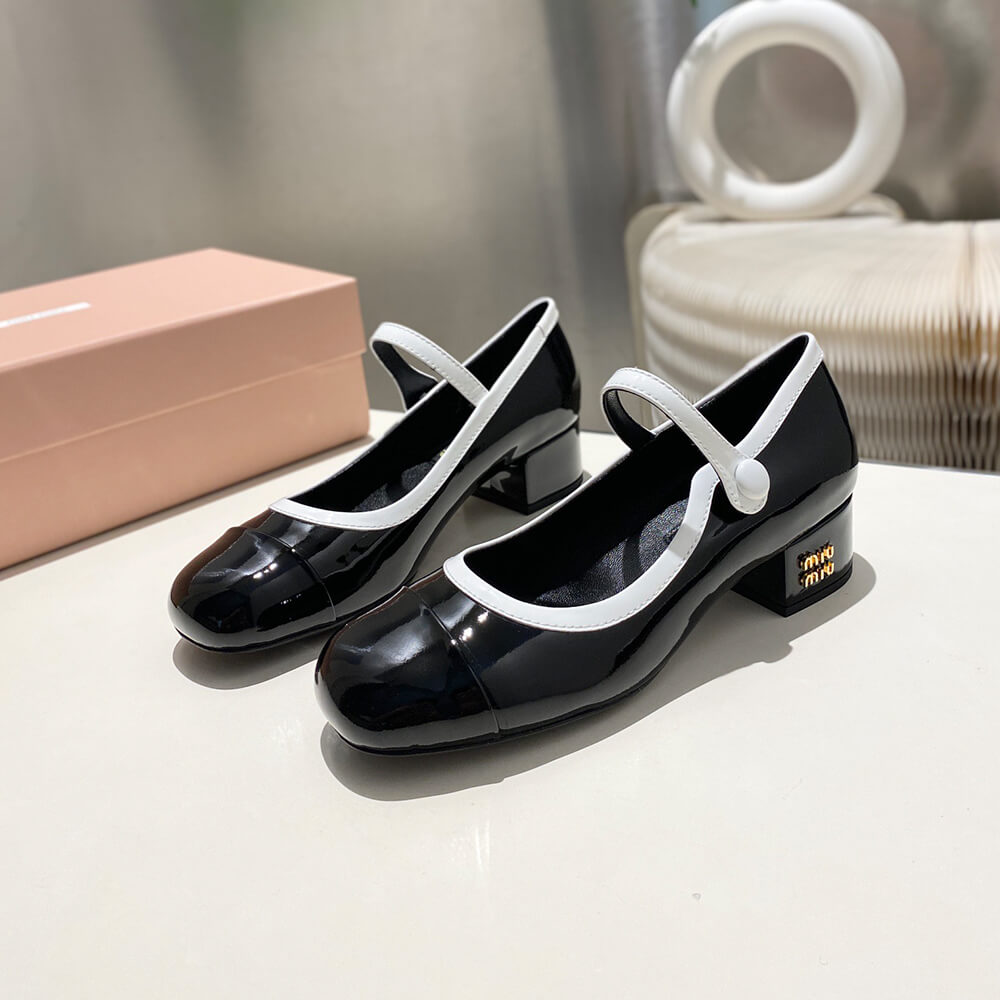 MiuMiu Two-tone patent leather Mary Jane pumps