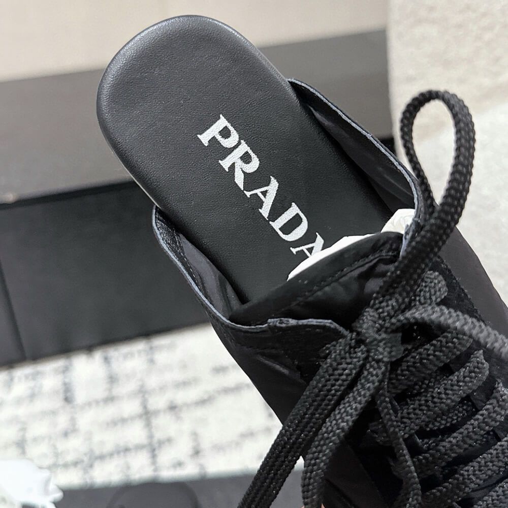 PRADA Collapse Re-Nylon and suede mules