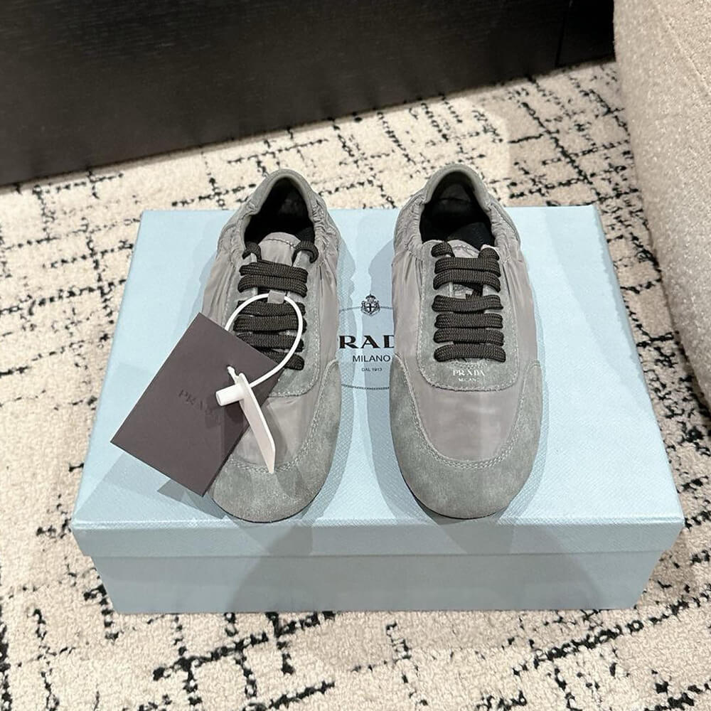 PRADA Collapse Re-Nylon and suede elasticized sneakers