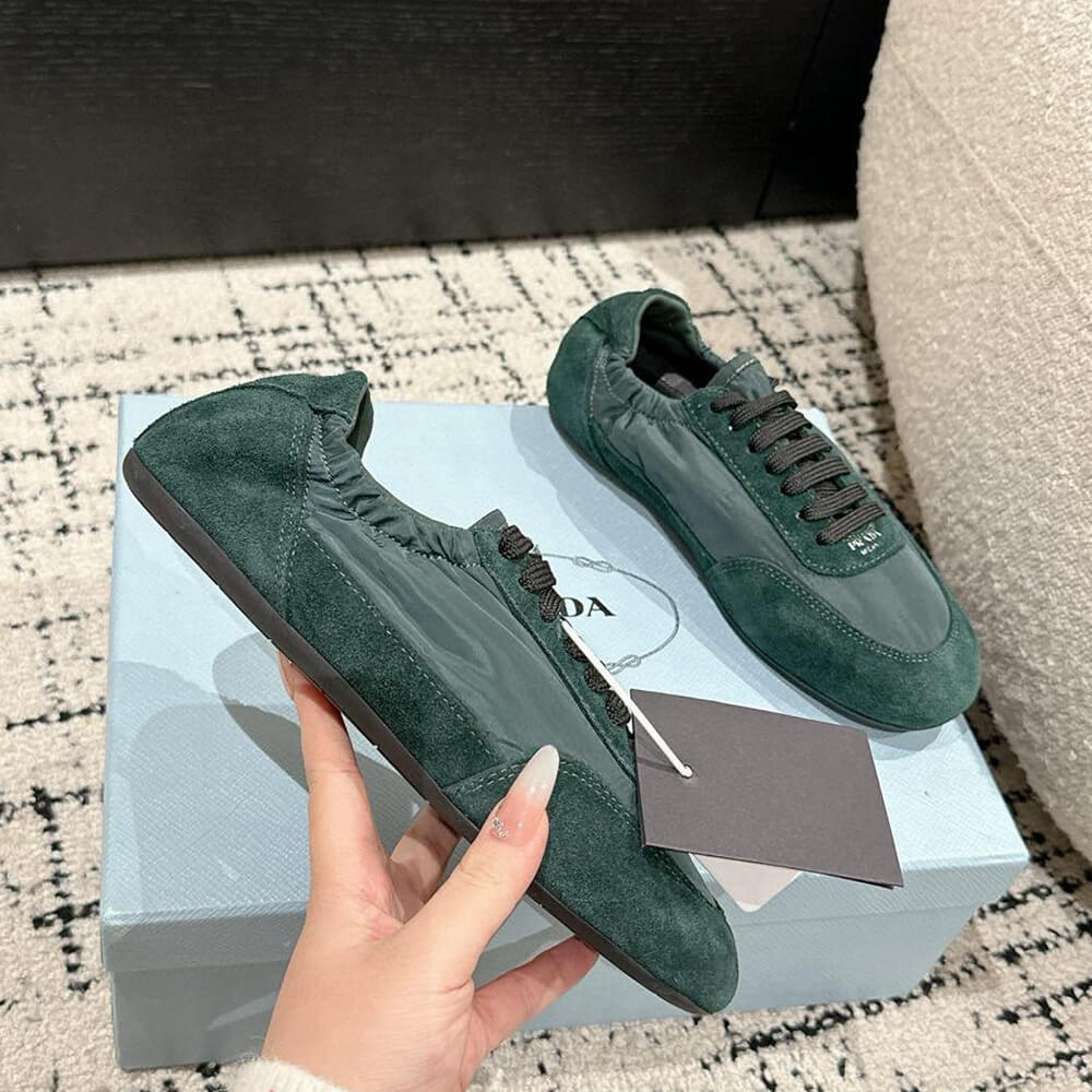 PRADA Collapse Re-Nylon and suede elasticized sneakers