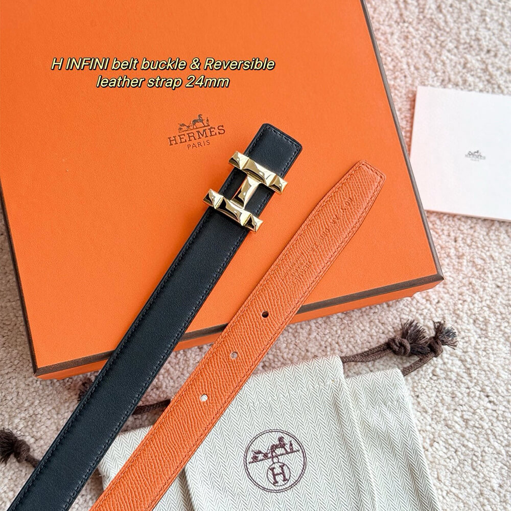 H Infini belt buckle   Reversible leather strap 24 mm