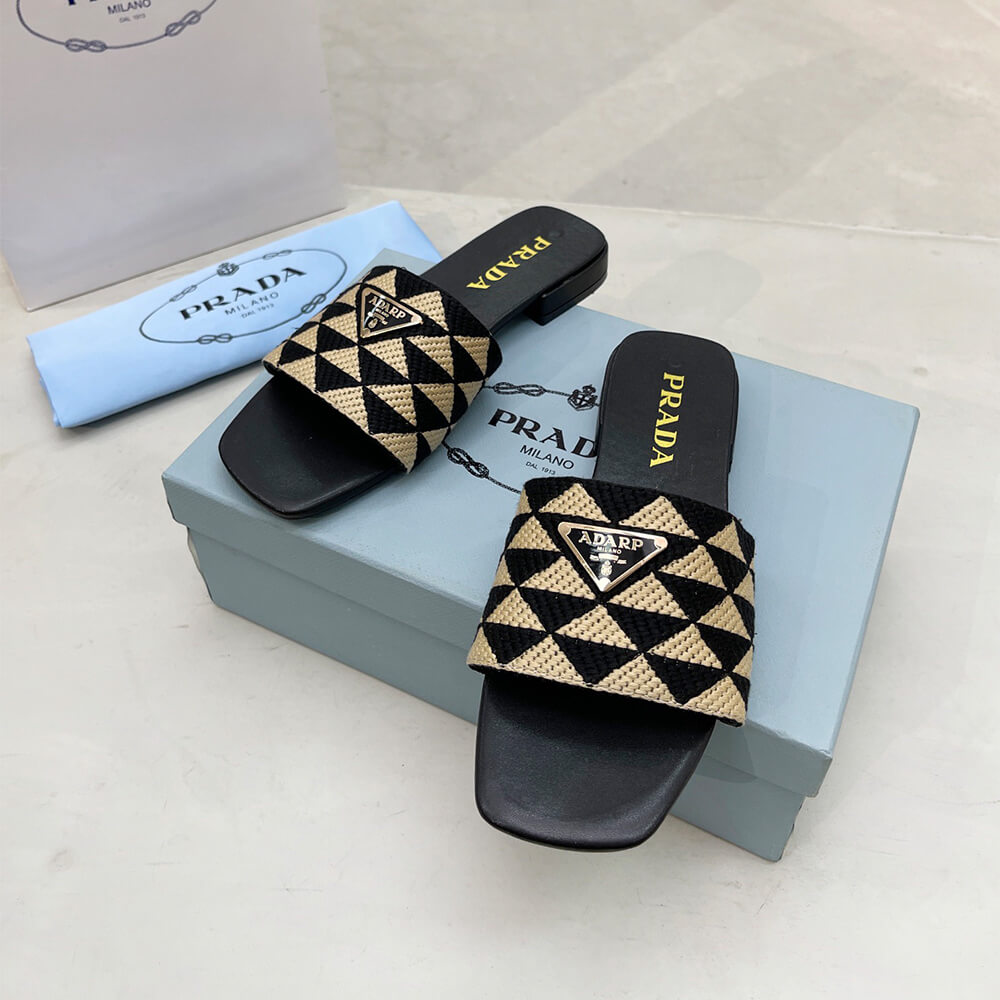 Prada Embroidered fabric slides