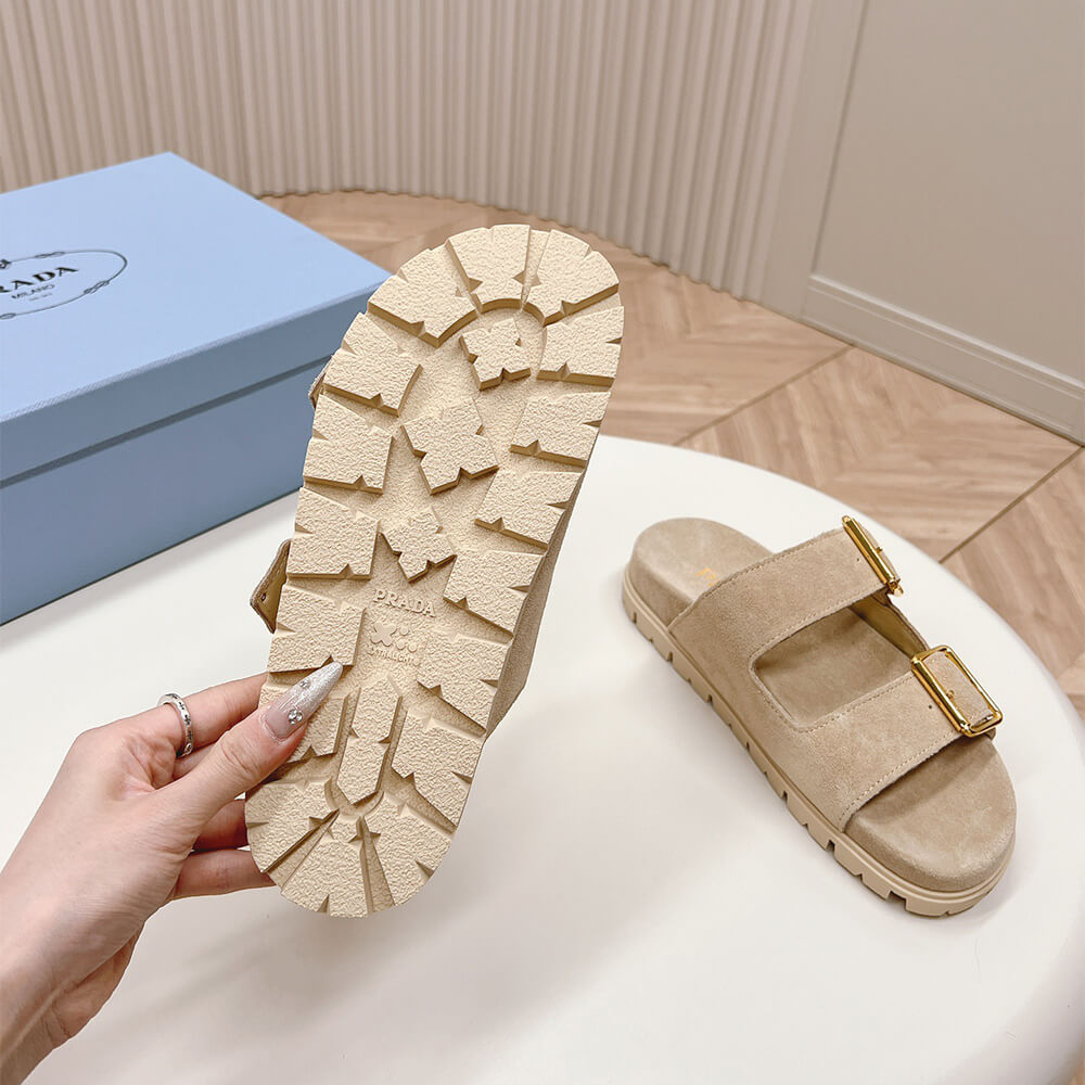 PRADA Suede strap slides