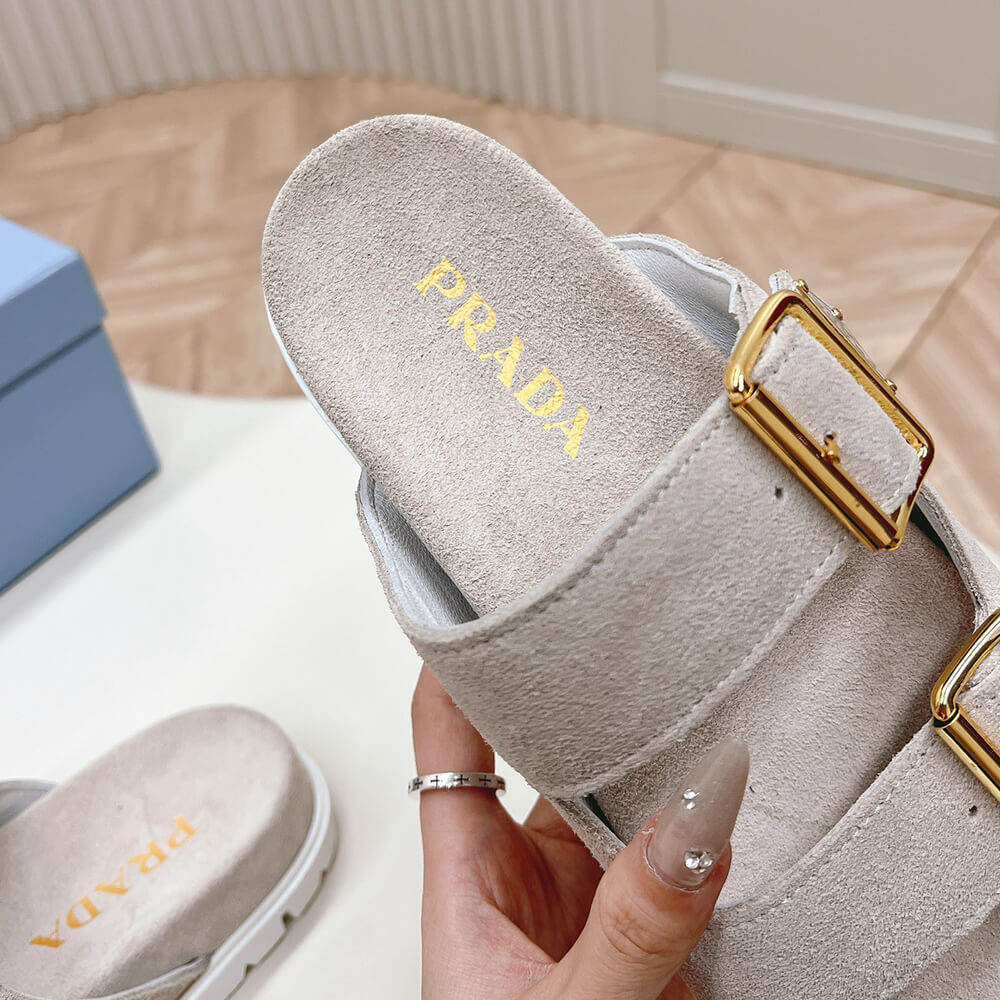PRADA Suede strap slides