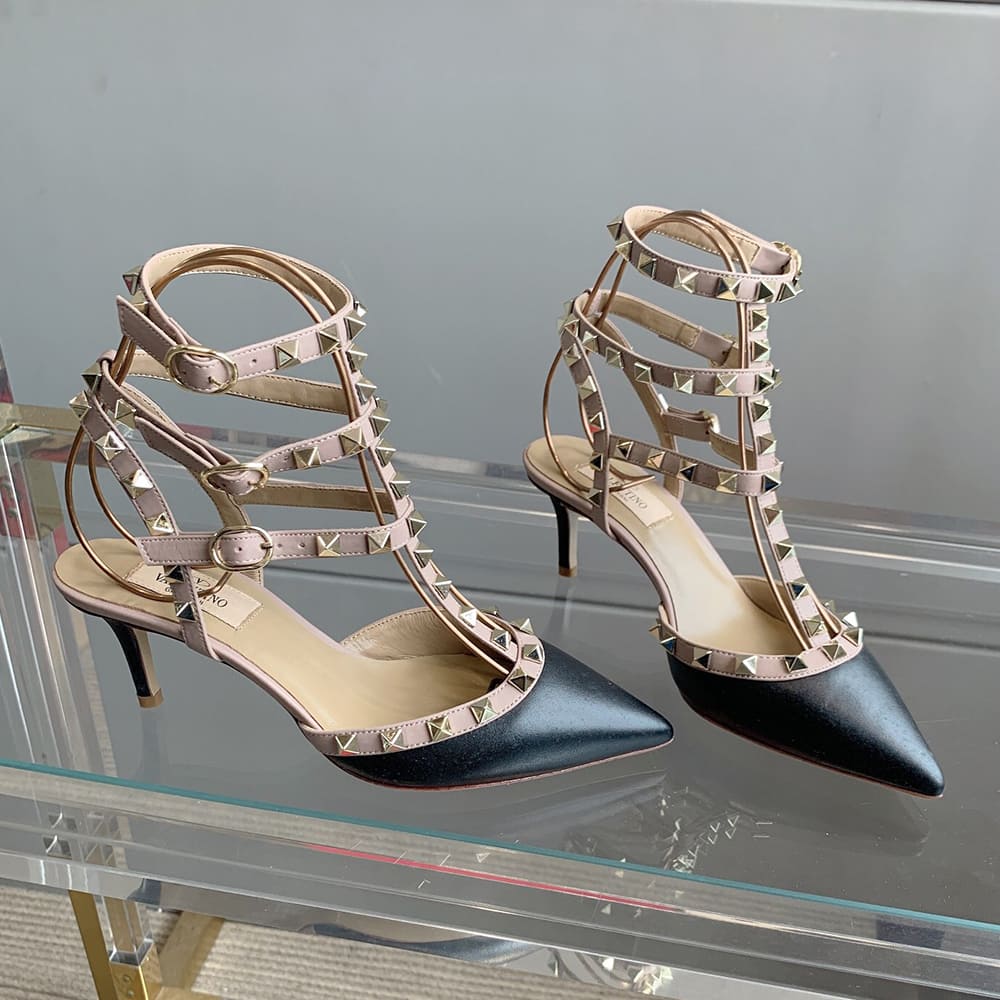 VALENTINO ROCKSTUD Wrap-around ankle strap rivet high heels (heel height 6.5 cm)