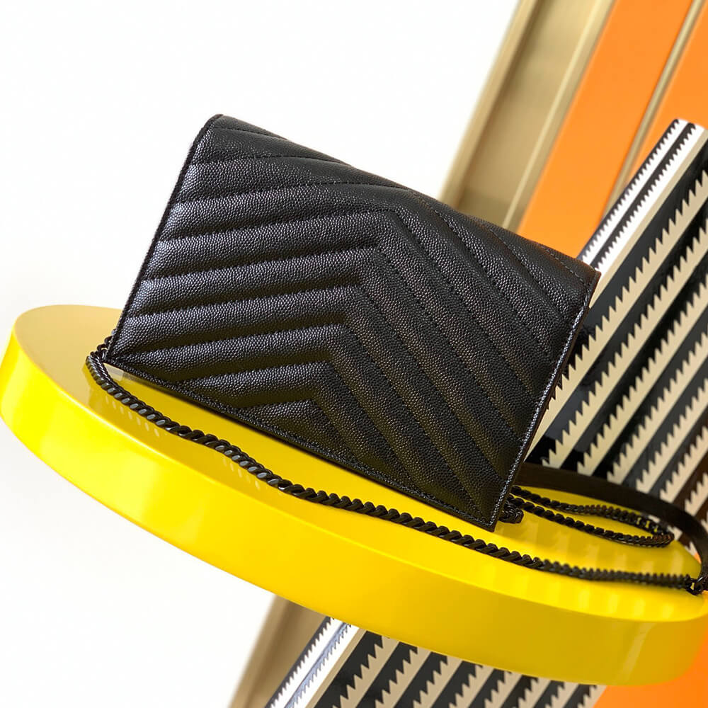 YSL cassandre envelope chain wallet in grain de poudre leather(High-end Grade)