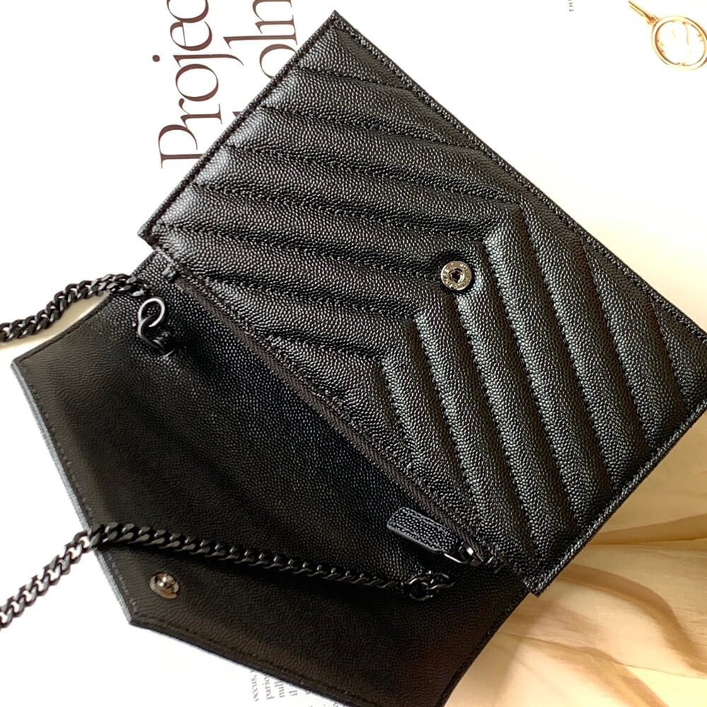 YSL cassandre envelope chain wallet in grain de poudre leather(High-end Grade)