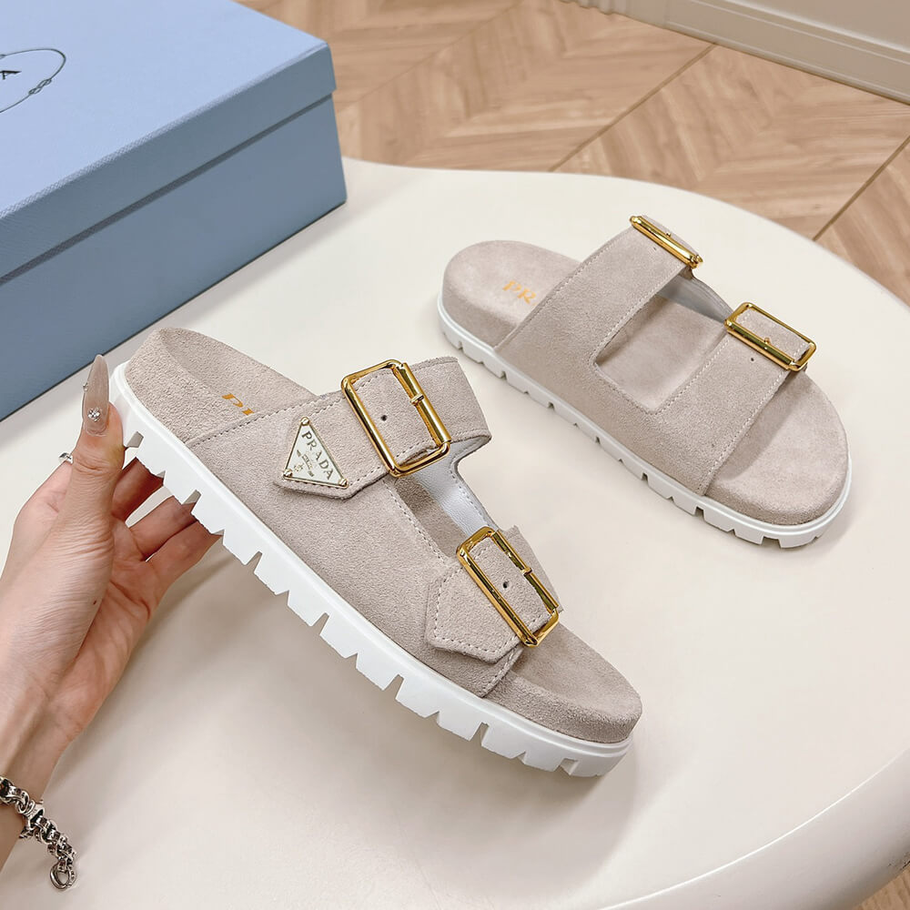 PRADA Suede strap slides