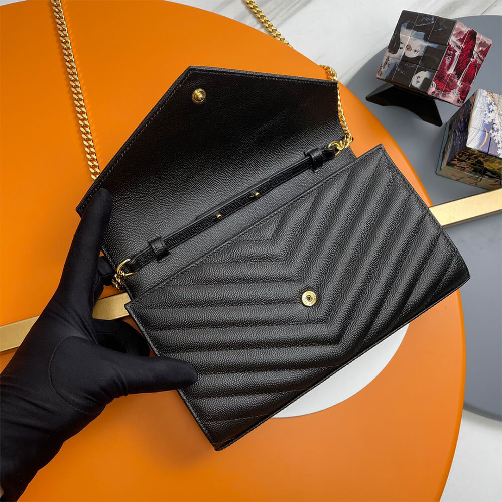 YSL classic cassandre chain wallet in grain de poudre leather