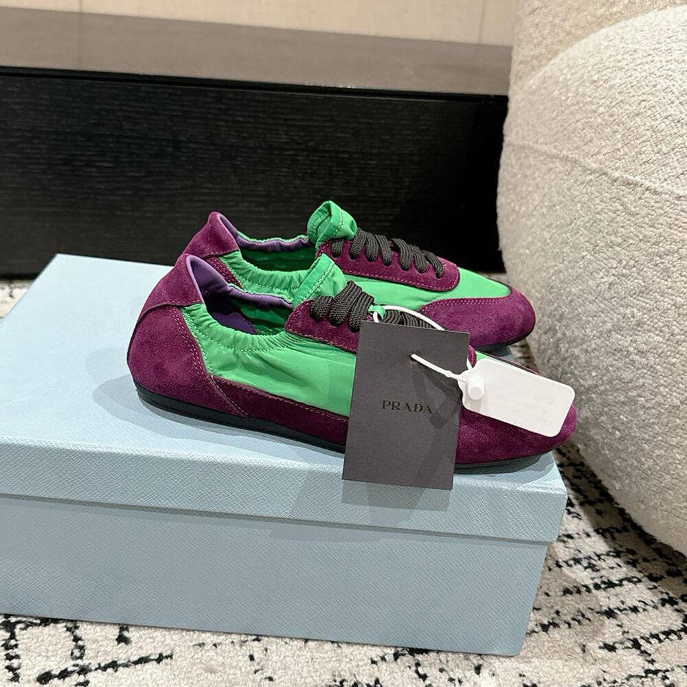 PRADA Collapse Re-Nylon and suede elasticized sneakers