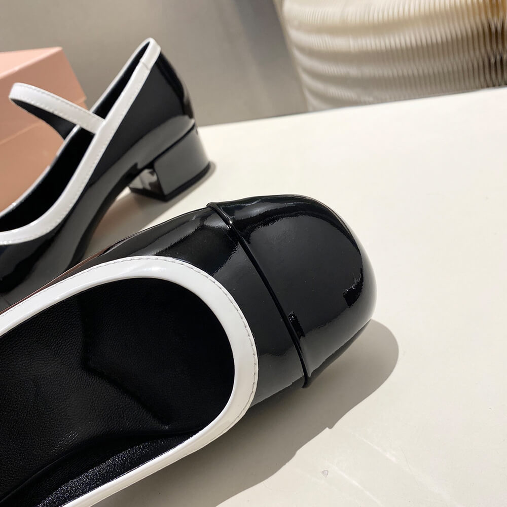 MiuMiu Two-tone patent leather Mary Jane pumps