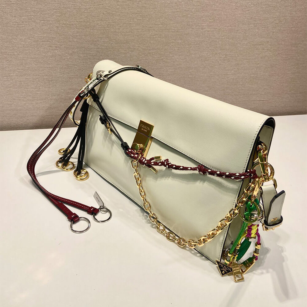 Prada Soft Sound large leather shoulder bag with charms(high-end grade)