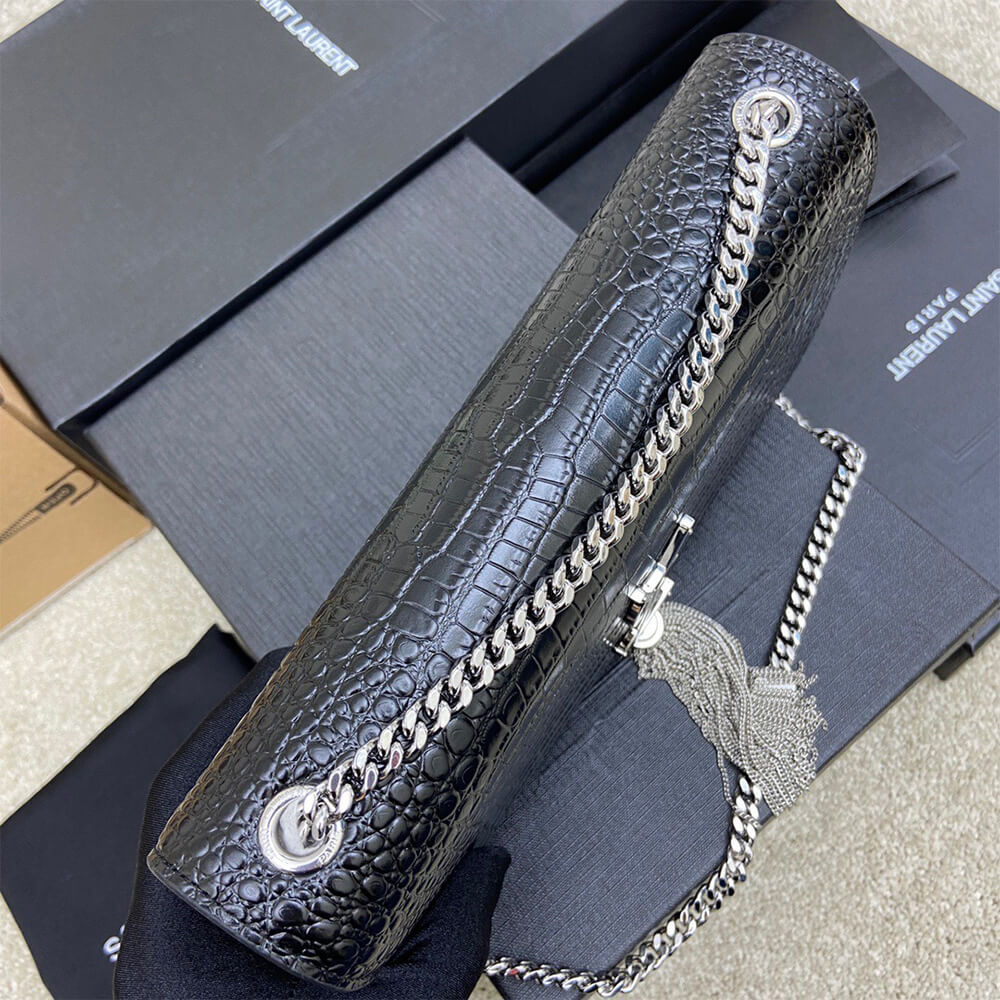 YSL kate medium tassel in crocodile-embossed leather